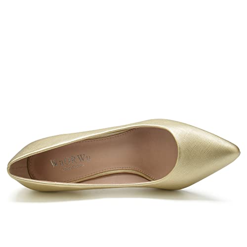 WuORWu Women's Closed Pointed Toe Classic Dress Shoes Silver Heel Pumps (Silver 8)