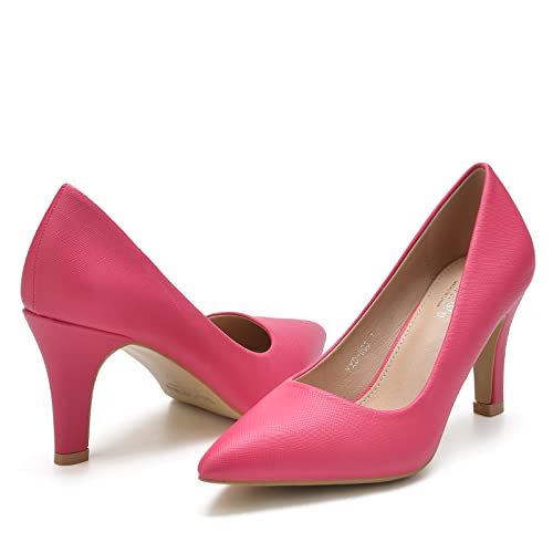 WuORWu Women's Closed Pointed Toe Classic Dress Shoes Silver Heel Pumps (Silver 8)