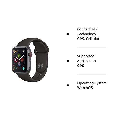 Apple Watch Series 4 (GPS + Cellular, 44MM) - Space Black Aluminum Case with Black Sport Band (Renewed)