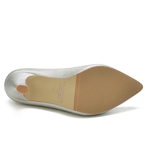 WuORWu Women's Closed Pointed Toe Classic Dress Shoes Silver Heel Pumps (Silver 8)