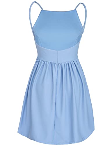 FANCYINN Women’s White Short Dress Spaghetti Strap Backless Mini Skater Juniors Dresses White M