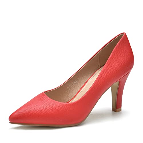 WuORWu Women's Closed Pointed Toe Classic Dress Shoes Silver Heel Pumps (Silver 8)