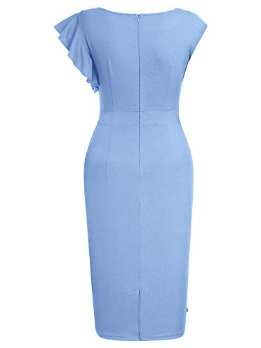 AISIZE Women's Pinup Vintage Ruffle Sleeves Cocktail Party Pencil Dress Small Pink