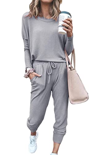 PRETTYGARDEN Women's 2023 Fall Two Piece Outfit Long Sleeve Crewneck Pullover Tops And Long Pants Tracksuit (Black,X-Large)