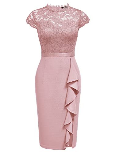 Miusol Women's Retro Floral Lace Ruffle Style Cocktail Mini Dress