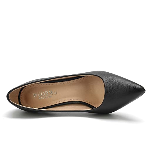 WuORWu Women's Closed Pointed Toe Classic Dress Shoes Silver Heel Pumps (Silver 8)