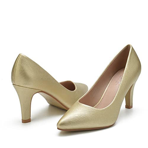 WuORWu Women's Closed Pointed Toe Classic Dress Shoes Silver Heel Pumps (Silver 8)