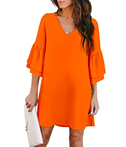 Women's Dress Sweet & Cute V-Neck Bell Sleeve Shift Dress Mini Dress