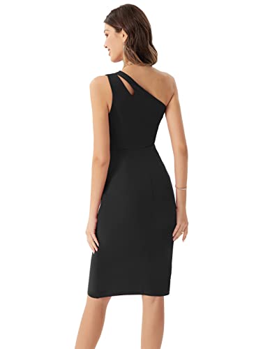 GRACE KARIN Women Sexy Sequin Cutout Bodycon One Shoulder Ruched Cocktail Dress Black S