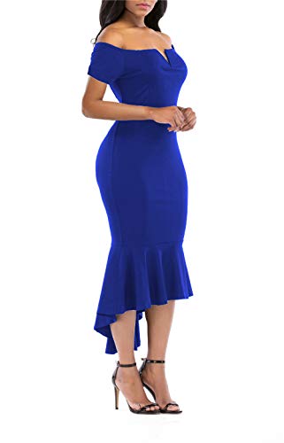 KISSMODA Formal Evening Party Midi Bodycon Dresses for Ladies Short Sleeve V Neck Design Fishtail Dress