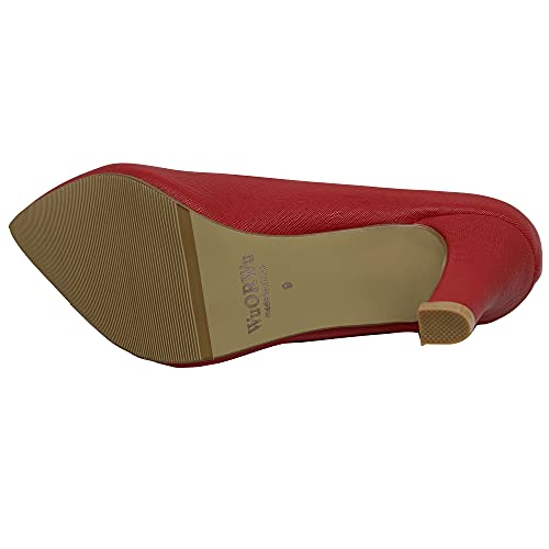 WuORWu Women's Closed Pointed Toe Classic Dress Shoes Silver Heel Pumps (Silver 8)