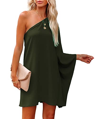 Jhsnjnr Women's One ShouldJhsnjnrer Dress Batwing Sleeve Mini Dress Elegant Sexy Party Club Dresses Army Green