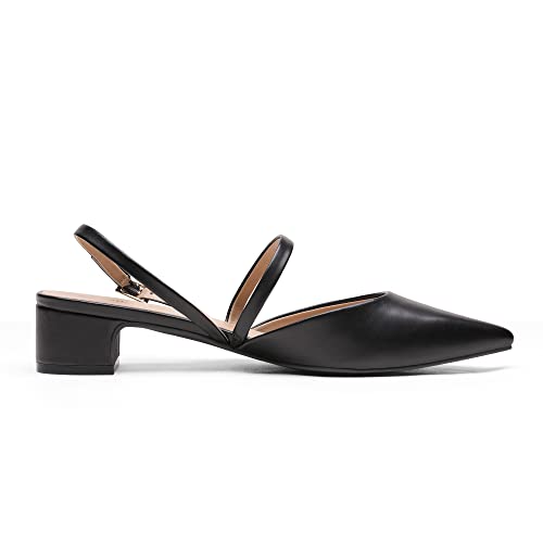 DREAM PAIRS Women's Pumps Chunky Closed Toe Low Block Heels Strappy Buckle Pointed Toe Slingback Dress Wedding Party Shoes