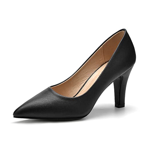 WuORWu Women's Closed Pointed Toe Classic Dress Shoes Silver Heel Pumps (Silver 8)