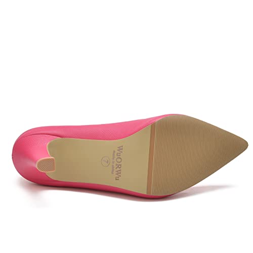 WuORWu Women's Closed Pointed Toe Classic Dress Shoes Silver Heel Pumps (Silver 8)