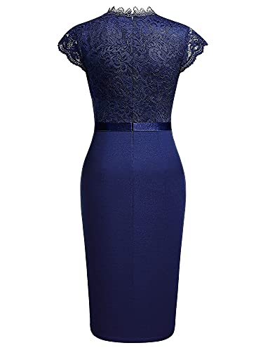 Miusol Women's Retro Floral Lace Ruffle Style Cocktail Mini Dress Navy Blue