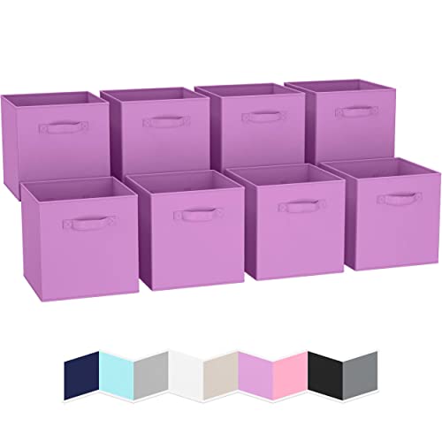 Storage Cubes - 11 Inch Cube Storage Bins (Set of 8). Fabric Cubby Organizer Baskets with Dual Handles | Foldable Closet Shelf Organization Boxes (White)
