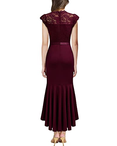 Miusol Women's Retro Floral Lace Ruffle Style Bridesmaid Party Maxi Dress (Large, Navy Blue)