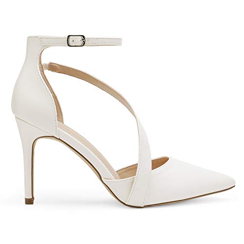 DREAM PAIRS Women's Silver Glitter High Heel Pointed Toe Stiletto Ankle Strap Dress Pumps Shoes Size 5 M US Hollyn-1