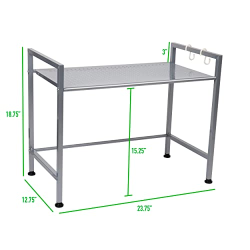 Mind Reader Elevate Collection, Microwave Oven Rack, Utility Shelf for Utensils, Cook Books, Towels, Pot Holders and Accessories, 2 Hooks, Metal, Black