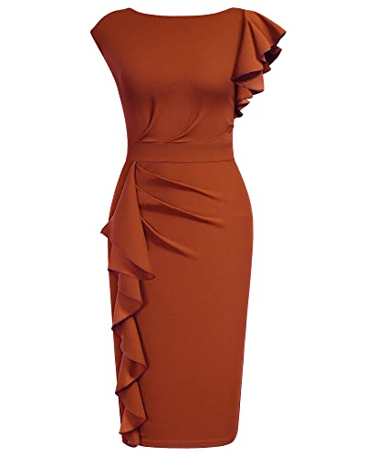 AISIZE Women's Pinup Vintage Ruffle Sleeves Cocktail Party Pencil Dress Small Pink