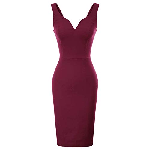 GRACE KARIN Women's Stretchy Pencil Dress Cocktail Party V Neck Business Dress Red S