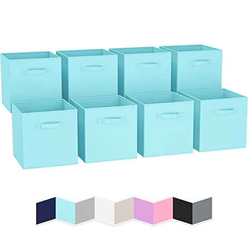 Storage Cubes - 11 Inch Cube Storage Bins (Set of 8). Fabric Cubby Organizer Baskets with Dual Handles | Foldable Closet Shelf Organization Boxes (White)