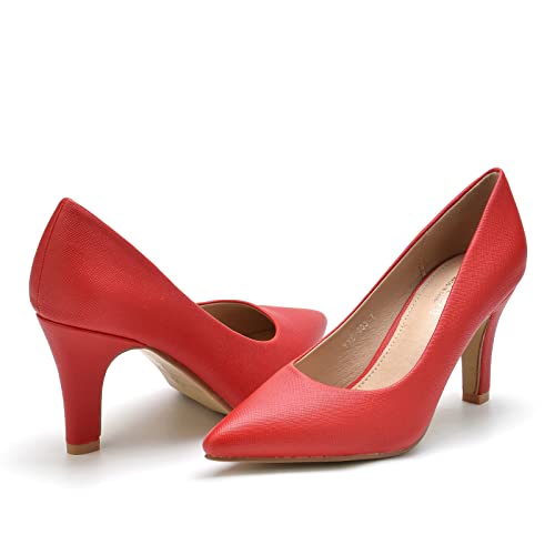 WuORWu Women's Closed Pointed Toe Classic Dress Shoes Silver Heel Pumps (Silver 8)