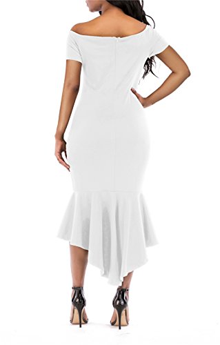 KISSMODA Formal Evening Party Midi Bodycon Dresses for Ladies Short Sleeve V Neck Design Fishtail Dress