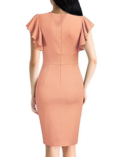 Knitee Women's Deep-V Neck Ruffle Sleeves Cocktail Party Pencil Slit Formal Dress (A-Black, Small)