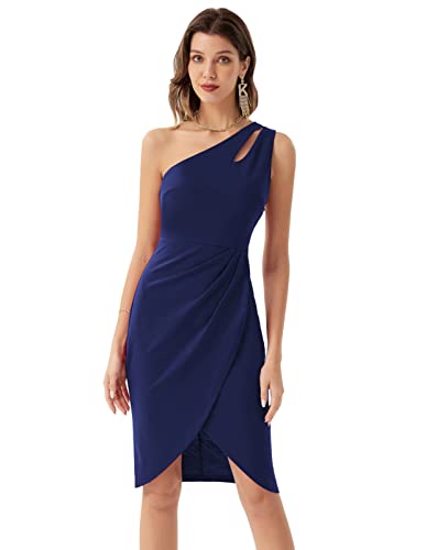 GRACE KARIN Women Sexy Sequin Cutout Bodycon One Shoulder Ruched Cocktail Dress Black S