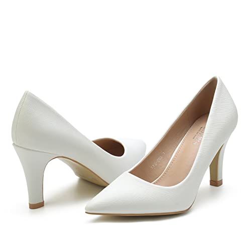 WuORWu Women's Closed Pointed Toe Classic Dress Shoes Silver Heel Pumps (Silver 8)