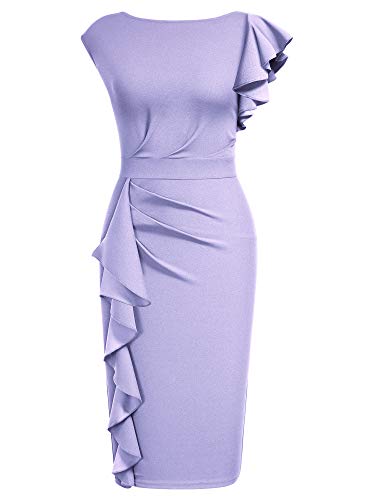 AISIZE Women's Pinup Vintage Ruffle Sleeves Cocktail Party Pencil Dress Small Pink