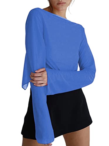 Remidoo Women's Sexy Sheer Mesh Tie Front Crop Top Long Sleeve See Through Cardigan Cover Up Shirt Hot Pink Large