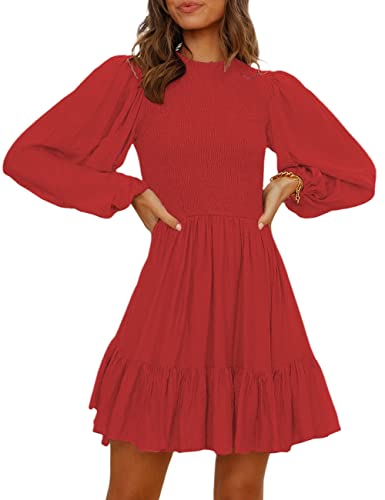 ADEWEL Women's Long Sleeve Mock Neck Ruffle Mini Dress