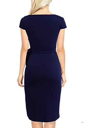 Liyinxi Women's Elegant Short Sleeves Knee Length Sheath Summer Bodycon Birthday Party Green Faux Wrap Dress (S, L8022-Green)