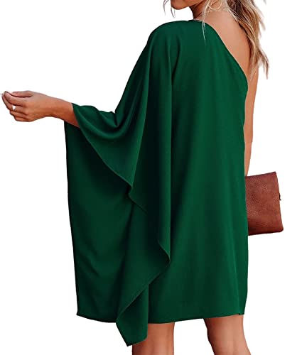 Jhsnjnr Women's One ShouldJhsnjnrer Dress Batwing Sleeve Mini Dress Elegant Sexy Party Club Dresses Army Green