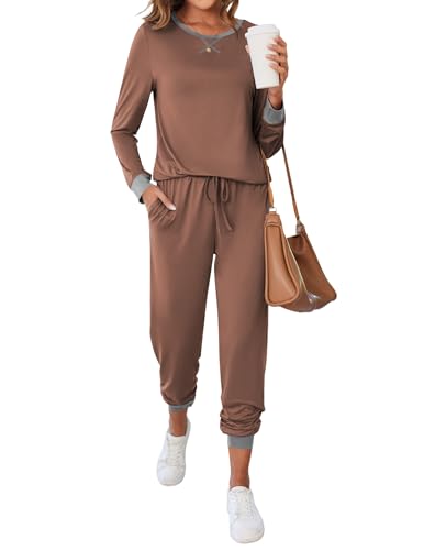 Ekouaer Women's Long Sleeve Pj Soft Crew Neck Pajama Long Sleeve Sweatshirt with Long Pants Red Plaid,Medium