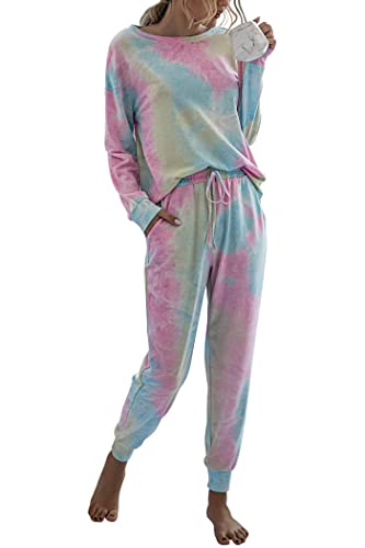 PRETTYGARDEN Women's Tie Dye Two Piece Tracksuit Set Long Sleeve Sweatshirt with Long Pants (Grey,X-Large)