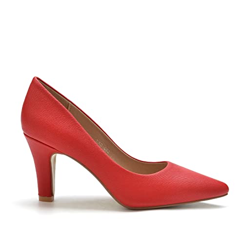 WuORWu Women's Closed Pointed Toe Classic Dress Shoes Silver Heel Pumps (Silver 8)