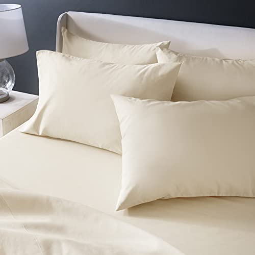 Welhome Soft Finish 100% Cotton Percale Sheet | 4 Piece Set | Full Size | White |