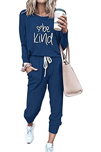 PRETTYGARDEN Women's 2023 Fall Two Piece Outfit Long Sleeve Crewneck Pullover Tops And Long Pants Tracksuit (Black,X-Large)