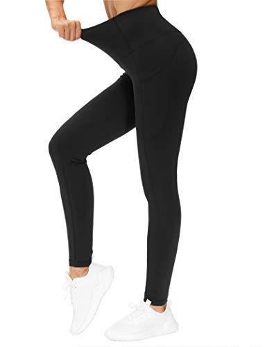 THE GYM PEOPLE Thick High Waist Yoga Pants with Pockets, Tummy Control Workout Running Yoga Leggings for Women (Medium, Black  )