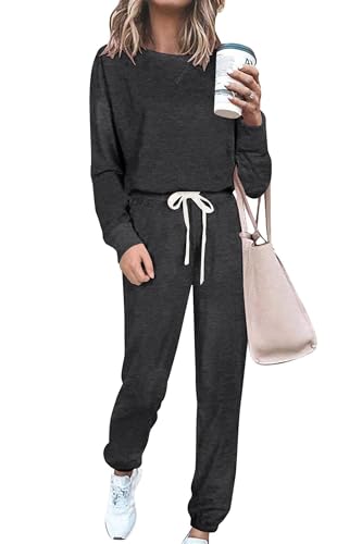 PRETTYGARDEN Women's Tie Dye Two Piece Tracksuit Set Long Sleeve Sweatshirt with Long Pants (Grey,X-Large)