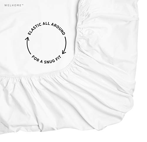 Welhome Soft Finish 100% Cotton Percale Sheet | 4 Piece Set | Full Size | White |