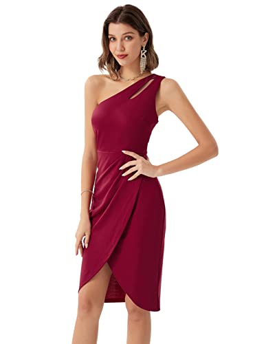 GRACE KARIN Women Sexy Sequin Cutout Bodycon One Shoulder Ruched Cocktail Dress Black S