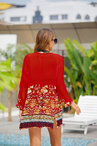 PCEAIIH Women's Floral Kimono Cardigans Chiffon Casual Loose Open Front Cover Ups Tops
