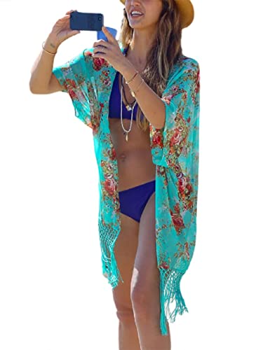 Bsubseach Women's Blue Print Chiffon Bikini Swimsuit Cover Ups