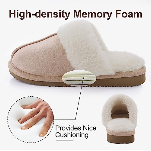Litfun Women's Fuzzy Memory Foam Slippers Fluffy Winter House Shoes Indoor and Outdoor, Brown 7-7.5