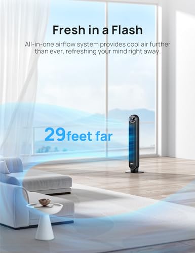 Dreo Tower Fan for Bedroom, Smart Oscillating Quiet Floor Fans, Standing Bladeless Fan with Remote and WiFi Voice Control, 4 Modes, 4 Speeds, 8H Timer, Works with Alexa/Google